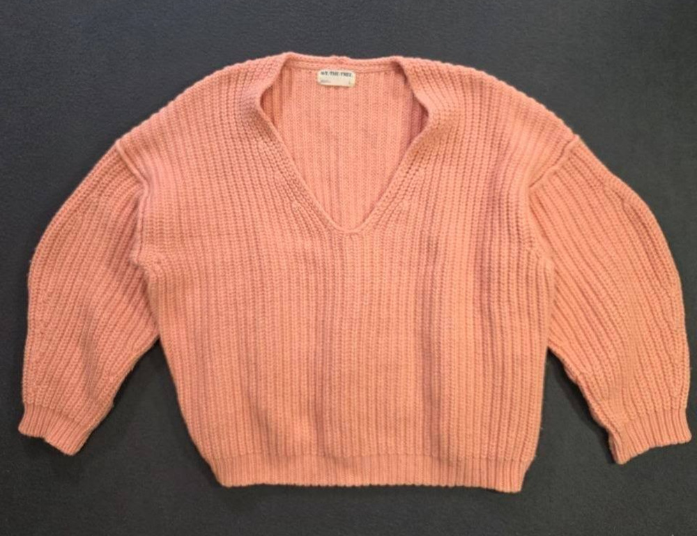 Free People Moonbeam Alpaca V Neck Y2K Oversized Dolman Sweater Rose L A011135